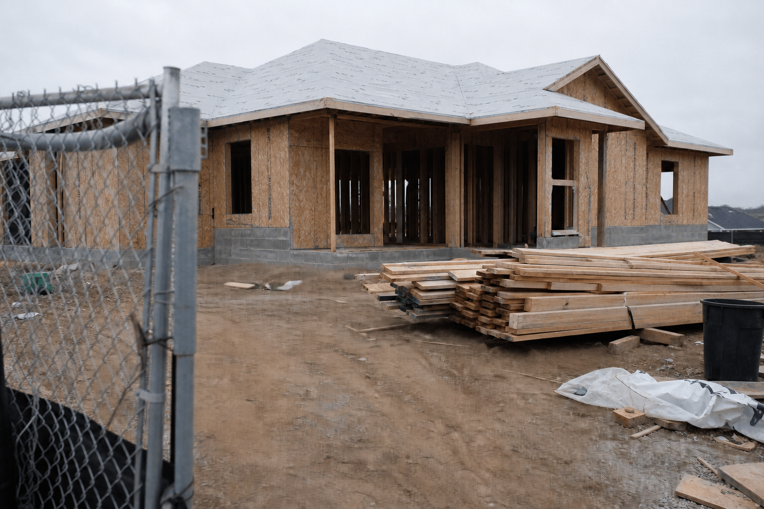 Original illustrative image of a framed residential site viewed from a controlled perimeter